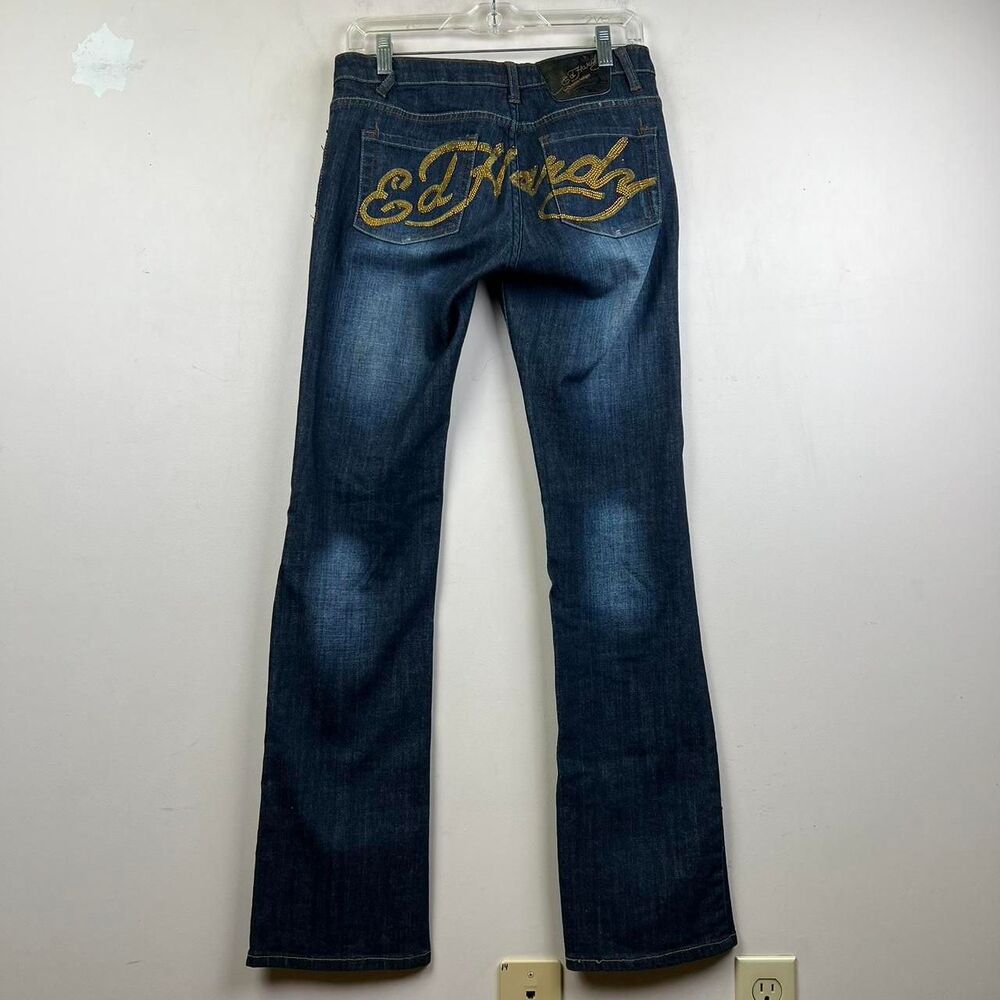 Ed Hardy Blue Denim Jeans With Gold Embroidery Y2K Size 30